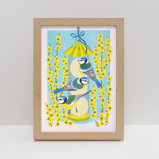 Printer Johnson, Vicki Johnson | Blue Tits & Forsythia, Risograph Print, A4