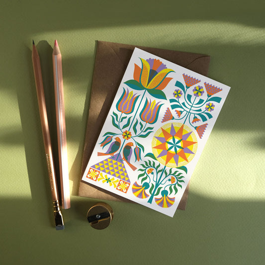 Printer Johnson, Vicki Johnson | Fraktur Floral, Greeting Card