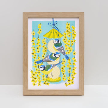 Printer Johnson, Vicki Johnson | Blue Tits & Forsythia, Risograph Print, A4