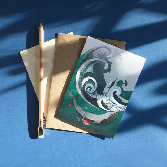 Printer Johnson, Vicki Johnson | Whale & Wave, Greeting Card
